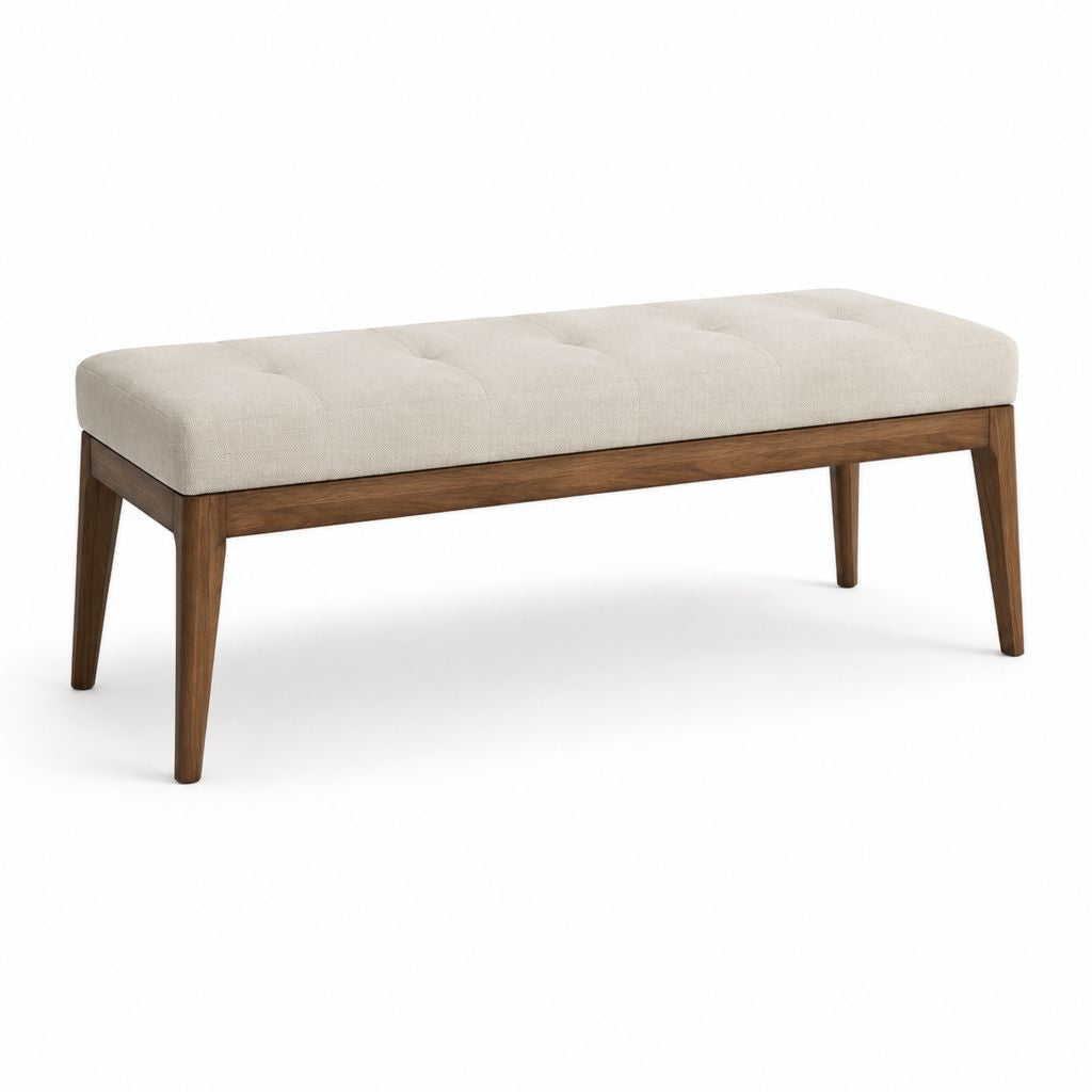 Panca fondoletto imbottita beige con struttura in legno massello 120 x 40 x 46 cm