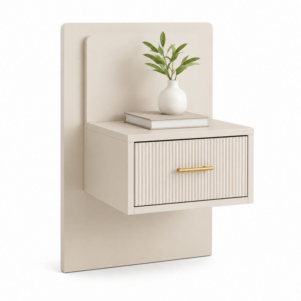 Comodino sospeso rettangolare beige in MDF con cassetto 50 x 35 x 90 cm
