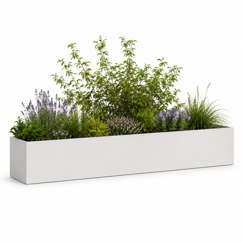 Fioriera rettangolare bianca in acciaio verniciato a polvere 100 x 40 x 40 cm