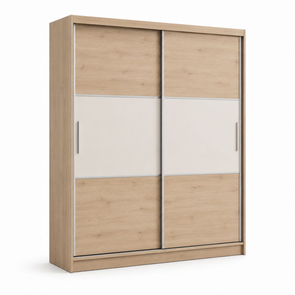 Armadio guardaroba 2 ante scorrevoli rovere chiaro e bianco in pannelli di particelle 180 x 60 x 220 cm