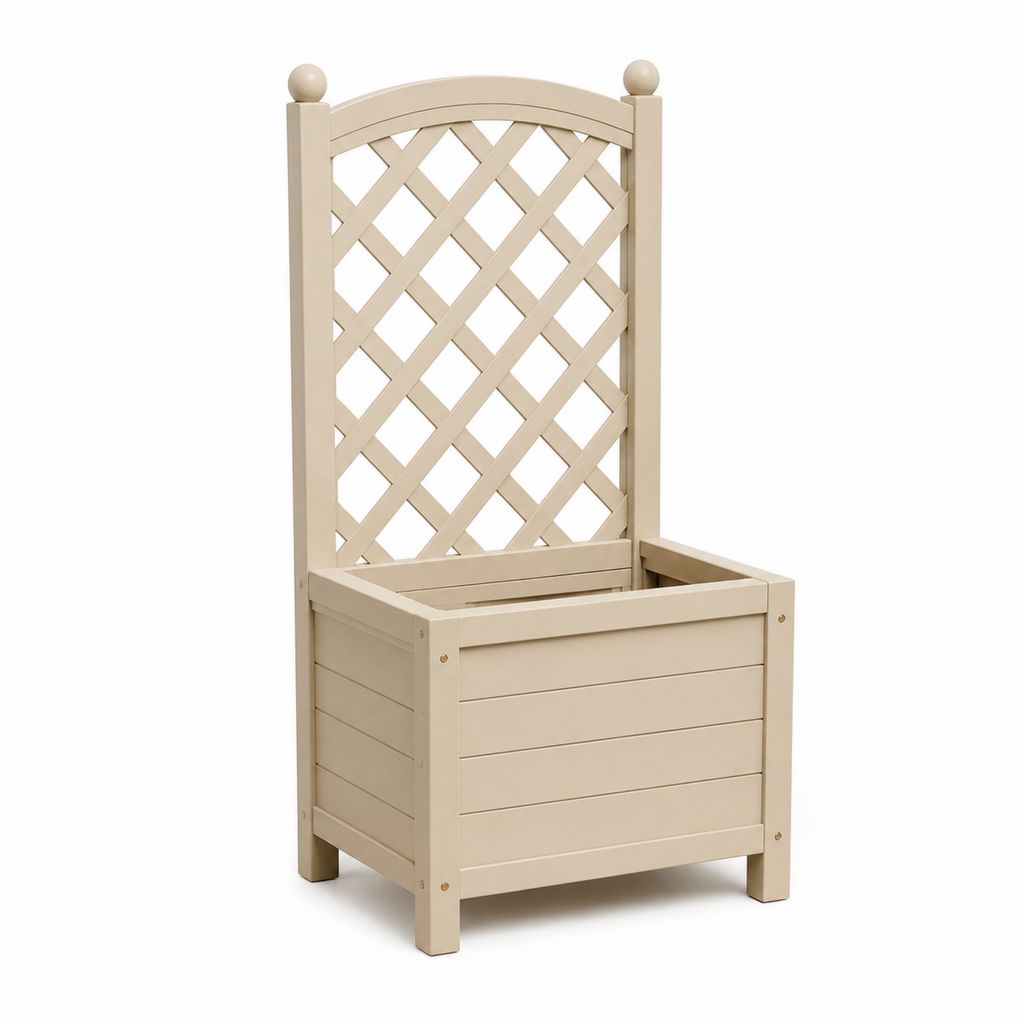 Fioriera con grigliato beige in legno massello di abete 40 x 40 x 135 cm