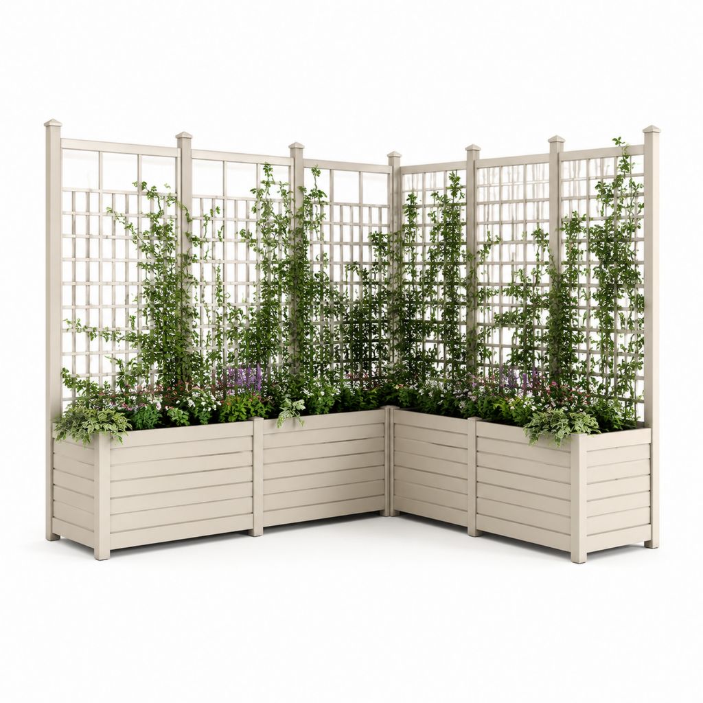 Set 3 fioriere angolari con grigliato beige in abete massello 270 x 270 x 180 cm