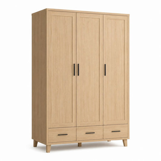 Armadio guardaroba 3 ante con 3 cassetti rovere naturale in pannelli truciolari 120 x 55 x 190 cm
