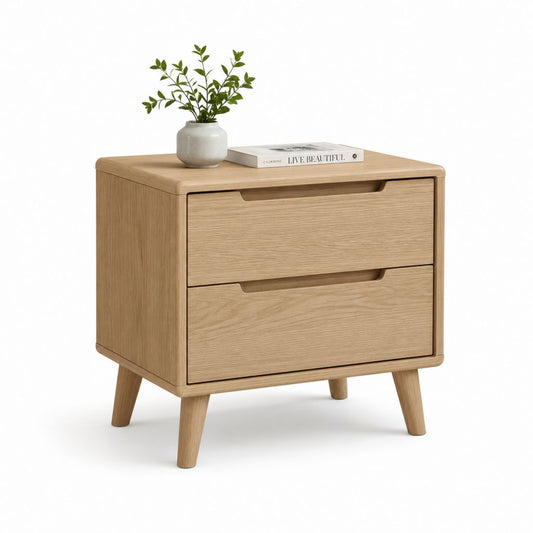 Comodino 2 cassetti rovere naturale in MDF impiallacciato 60 x 40 x 55 cm