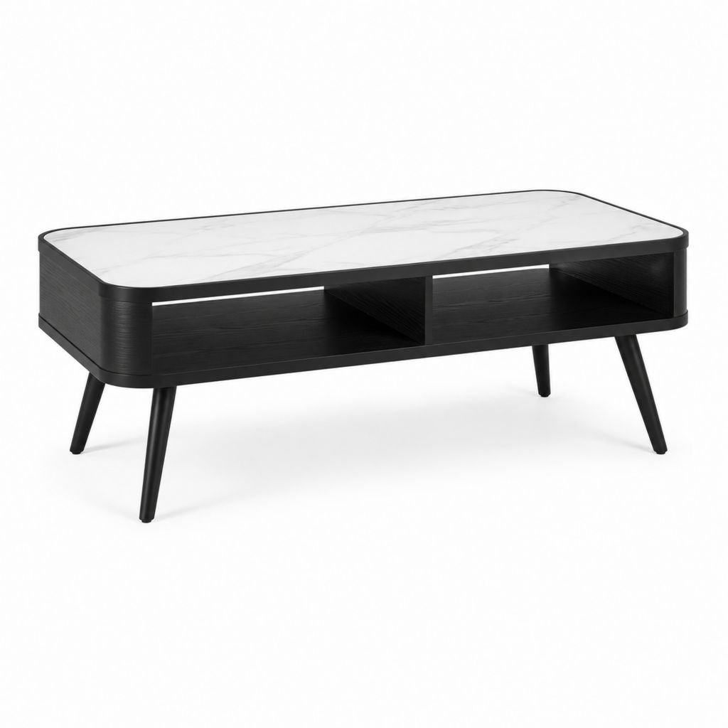 Tavolino da caffè rettangolare nero e bianco effetto marmo in MDF 100 x 50 x 45 cm