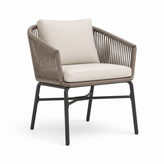 Poltrona da giardino con braccioli tortora e beige in acciaio e corda PE 65 x 68 x 78 cm