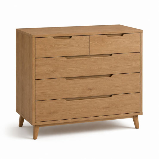 Cassettiera bassa a 5 cassetti rovere in MDF 100 x 45 x 100 cm