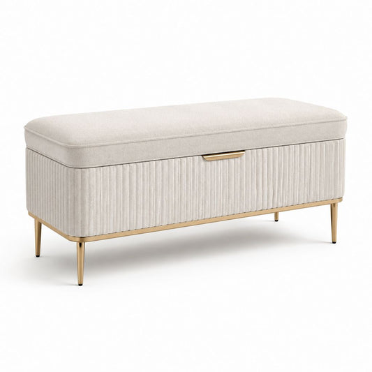 Panca contenitore fondoletto beige in poliestere con gambe in acciaio 100 x 40 x 45 cm