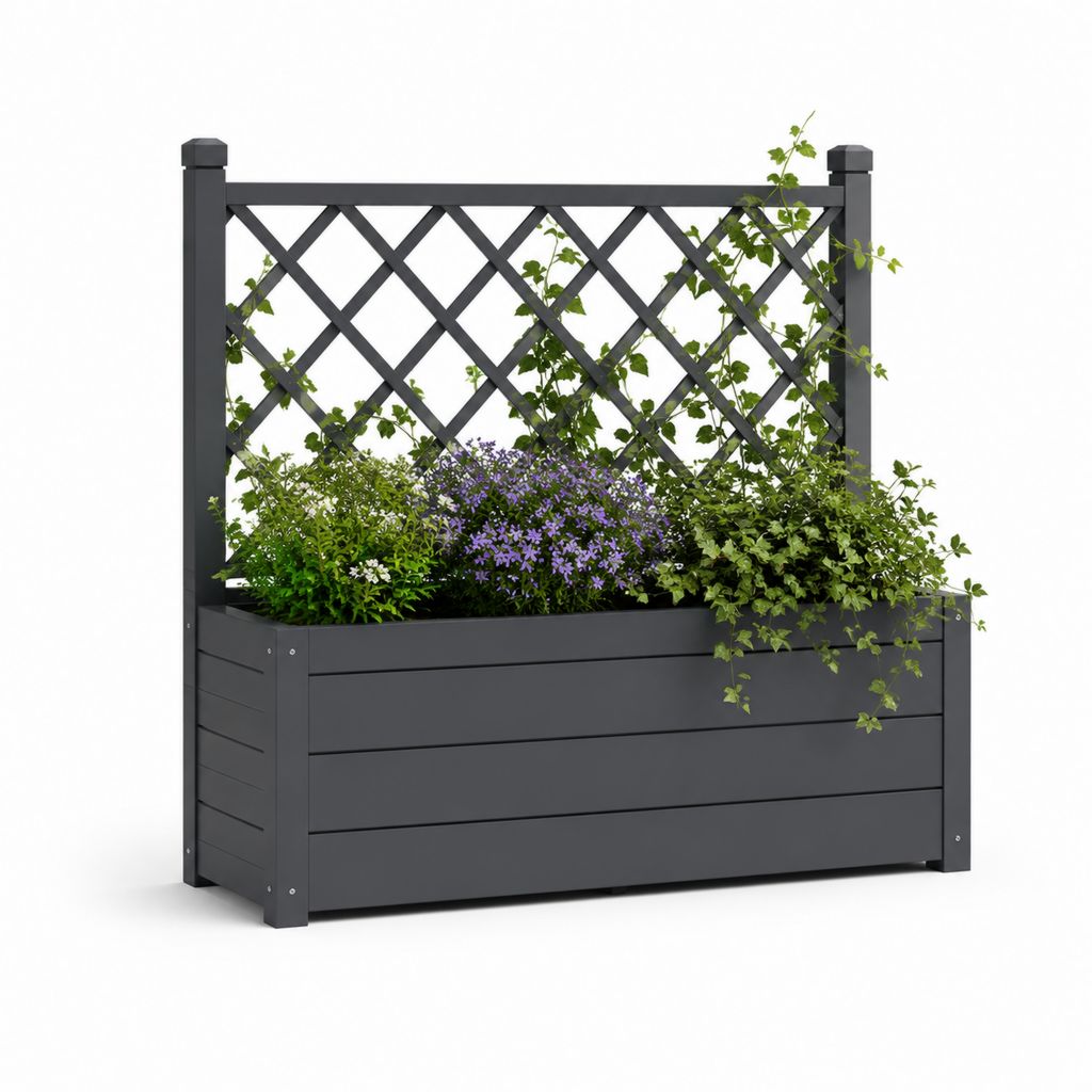 Fioriera da giardino con grigliato antracite in polipropilene 100 x 43 x 140 cm