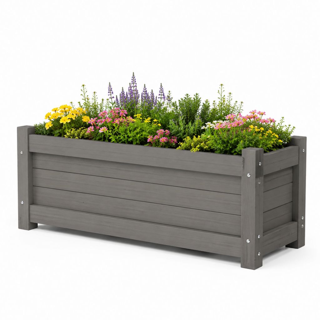 Fioriera rialzata da giardino grigio antracite in WPC rettangolare 120 x 40 x 38 cm