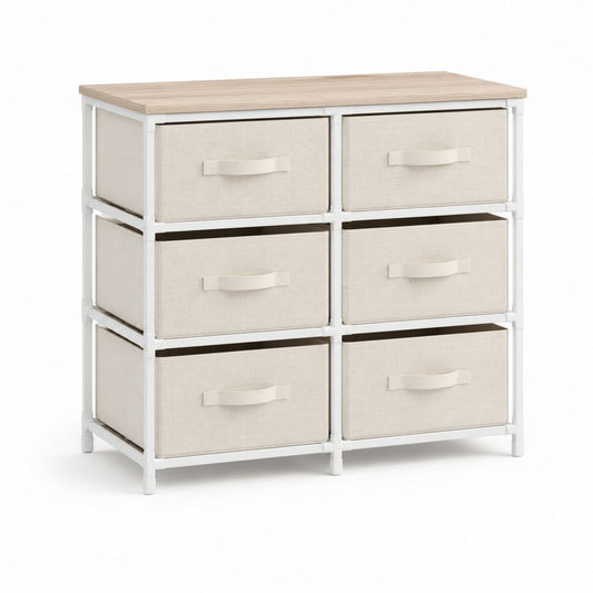 Cassettiera 6 cassetti bianco e beige in acciaio e poliestere 80 x 30 x 75 cm