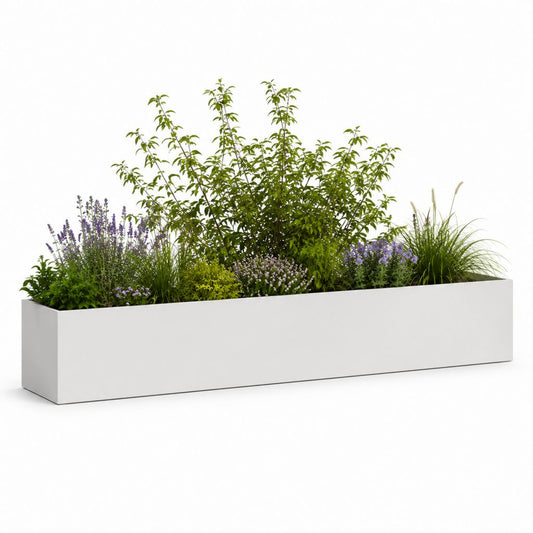 Fioriera rettangolare bianca in acciaio verniciato a polvere 100 x 40 x 40 cm