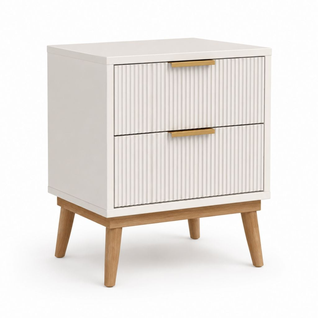 Comodino a 2 cassetti bianco in MDF e legno massello 45 x 40 x 60 cm