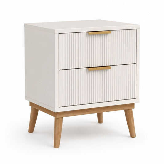 Comodino a 2 cassetti bianco in MDF e legno massello 45 x 40 x 60 cm
