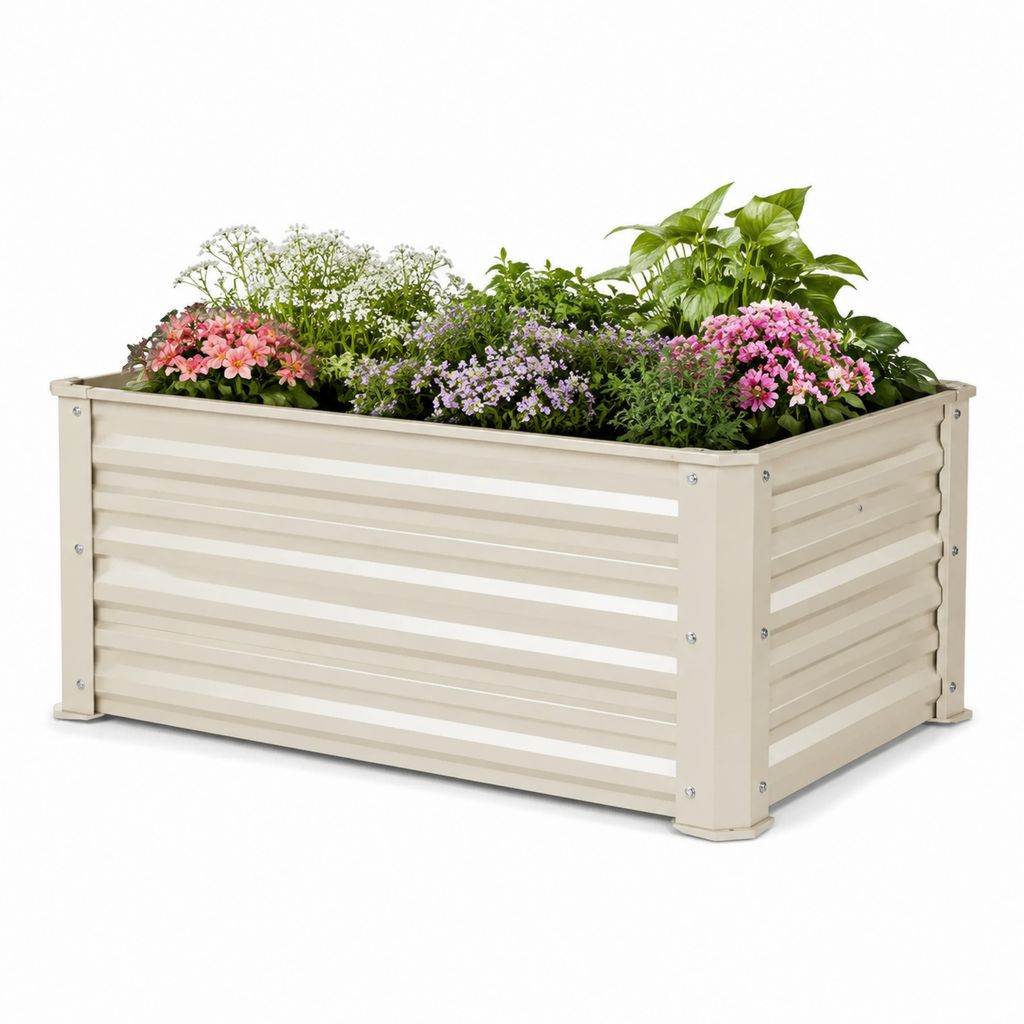 Fioriera rialzata da giardino in acciaio zincato beige rettangolare 100 x 40 x 45 cm