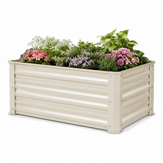 Fioriera rialzata da giardino in acciaio zincato beige rettangolare 100 x 40 x 45 cm