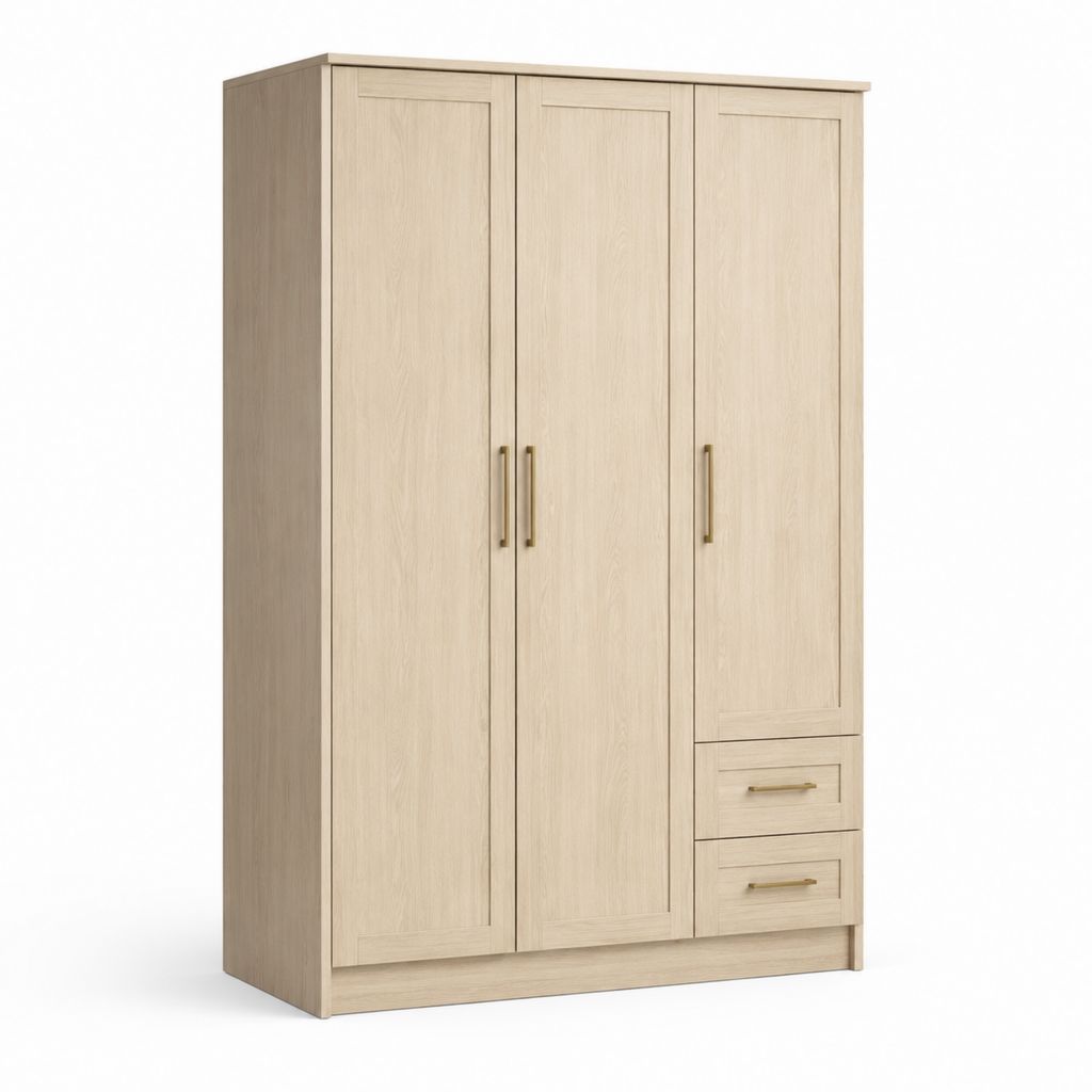 Armadio guardaroba a 3 ante con 2 cassetti rovere chiaro in pannello truciolare 120 x 52 x 190 cm