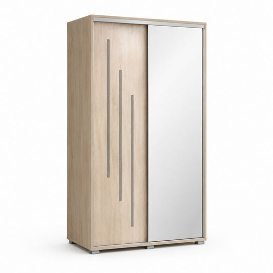 Armadio scorrevole 2 ante rovere chiaro bianco con specchio in vetro 120 x 60 x 200 cm
