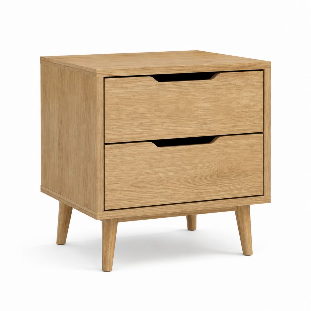 Comodino a 2 cassetti rovere naturale in MDF impiallacciato 50 x 40 x 60 cm