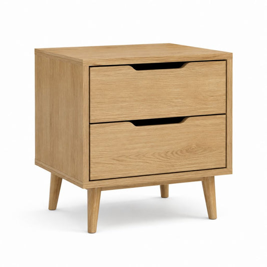 Comodino a 2 cassetti rovere naturale in MDF impiallacciato 50 x 40 x 60 cm