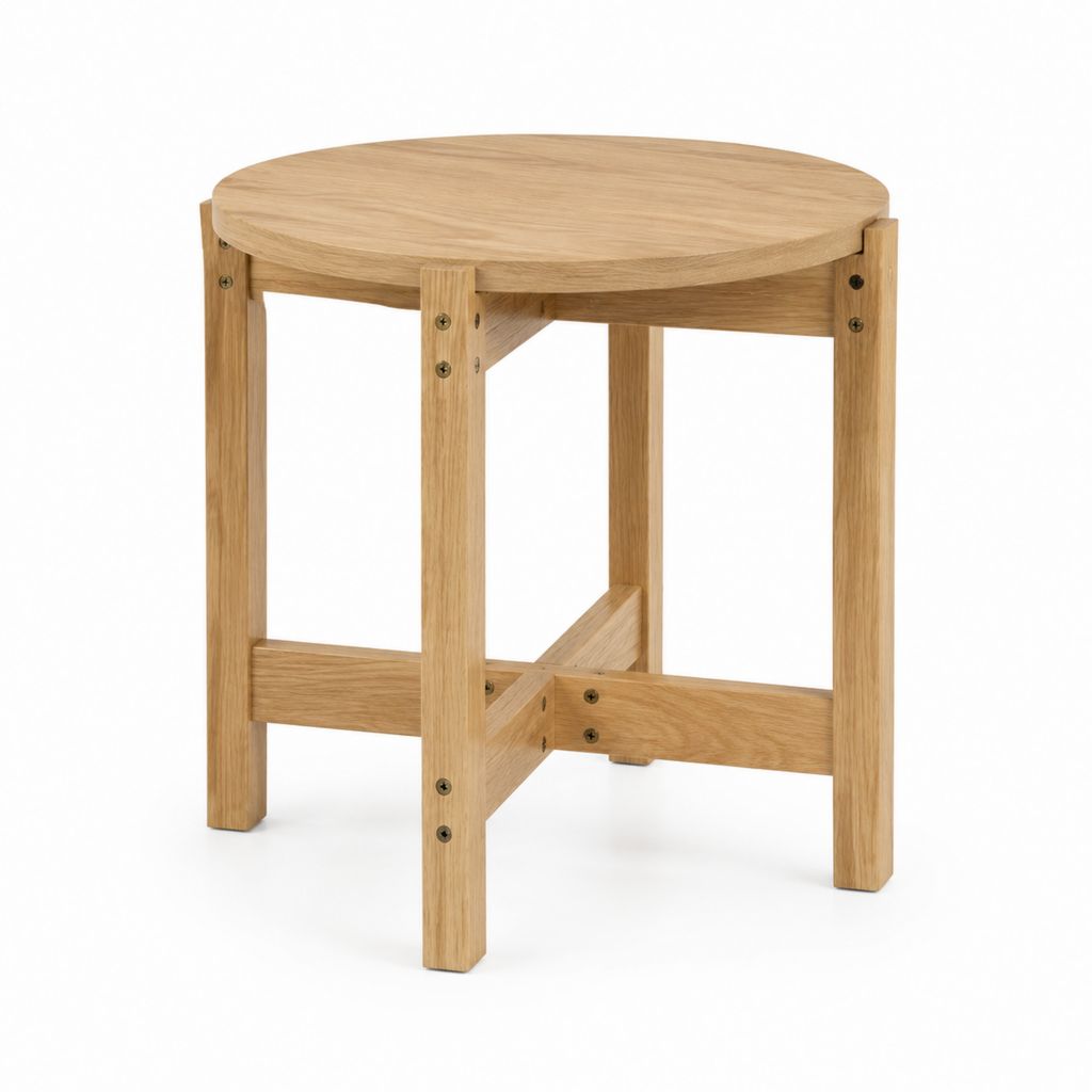 Tavolino da caffè rotondo in rovere massello naturale Ø50 x 55 cm