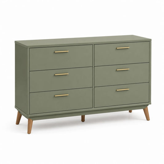 Cassettiera bassa a 6 cassetti verde salvia in MDF 140 x 40 x 85 cm