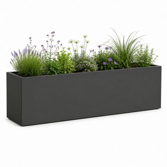 Fioriera rettangolare da esterno grigio antracite in acciaio zincato 100 x 40 x 40 cm