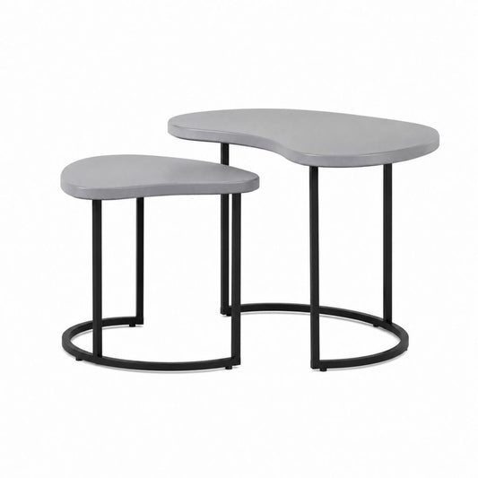 Set 2 tavolini da caffè grigio e nero in MDF melaminico e acciaio forma organica 80 x 50 x 45 cm e 60 x 40 x 40 cm