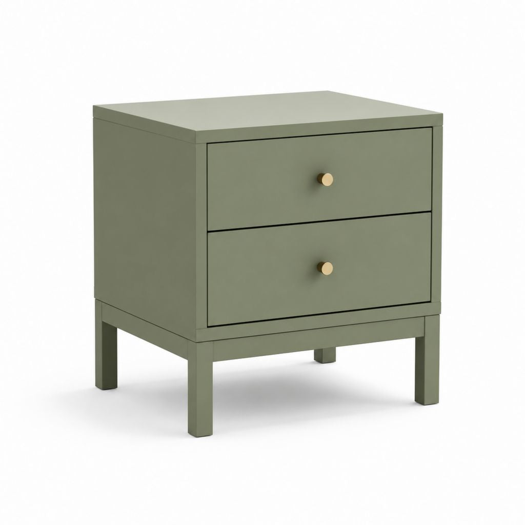 Comodino con 2 cassetti verde salvia in MDF 45 x 40 x 55 cm