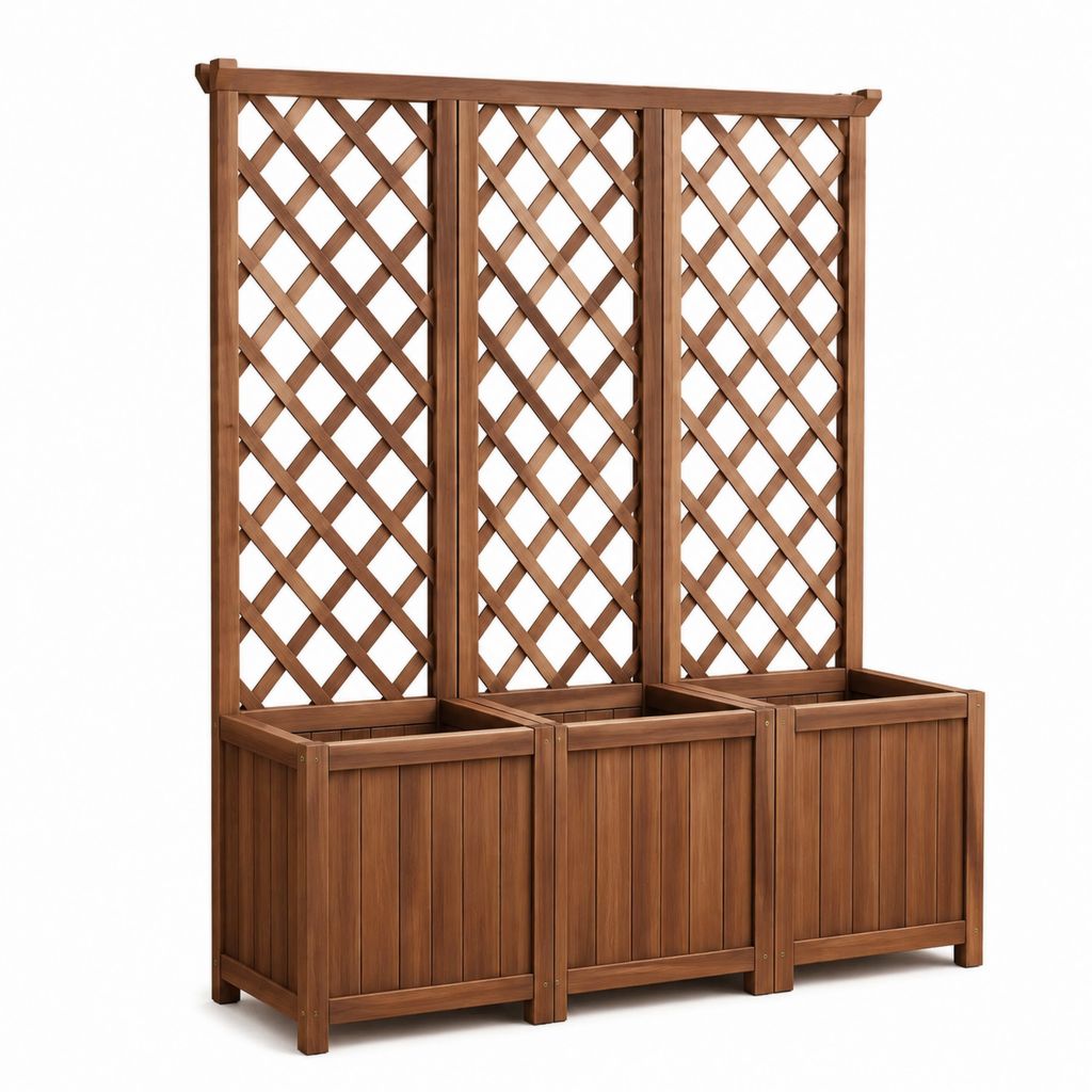 Set 3 Fioriere con Grigliato Marrone in Legno Massello di Abete 120 x 40 x 140 cm